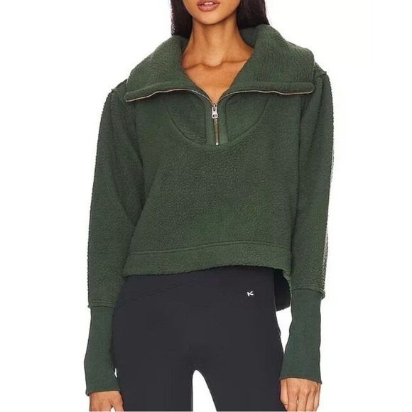 Free People Jackets & Blazers - FREE PEOPLE GREEN POPPY PULLOVER FLEECE PULLOVER JACKET WOMENS SZ XS